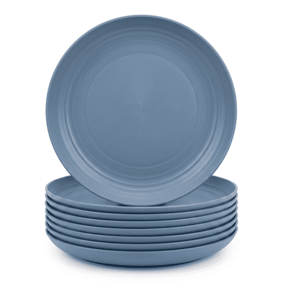 10 Inch Wheat Straw Dinner Plates, Set of 8 Unbreakable Plates, Microwave & Dishwasher Safe, Lightweight Modern Tableware, Reusable Dinner Plates for Kitchen Daily Use(Dark Blue)