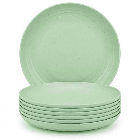 10 Inch Wheat Straw Dinner Plates, Set of 8 Unbreakable Plates, Microwave & Dishwasher Safe, Lightweight Modern Tableware, Reusable Dinner Plates for Kitchen Daily Use(Green)