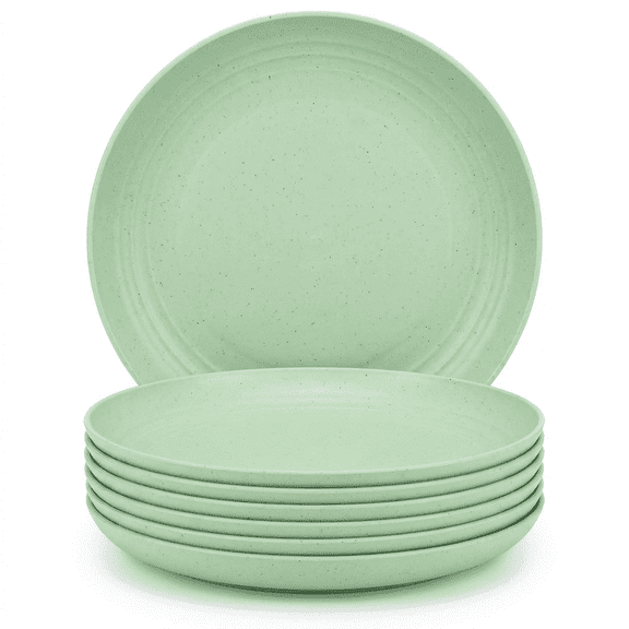 10 Inch Wheat Straw Dinner Plates, Set of 8 Unbreakable Plates, Microwave & Dishwasher Safe, Lightweight Modern Tableware, Reusable Dinner Plates for Kitchen Daily Use(Green)