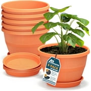 10-Inch Whiskey Barrel Planters Outdoor Pack of 5 - Durable Plastic Plant Pots for Indoor & Outdoor Use with Drainage & Saucer, Lightweight Rustic Barrel Plante