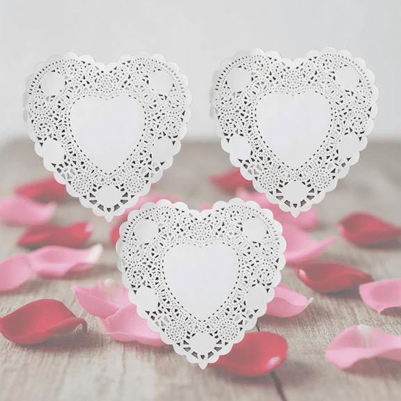 10 Inch White Lace Paper Doilies for Valentine's Day, Weddings & Birthdays - Disposable Placemats for Cakes, Desserts, and Table Decor - Food Safe Decorative Paper Rounds, Pack of 100