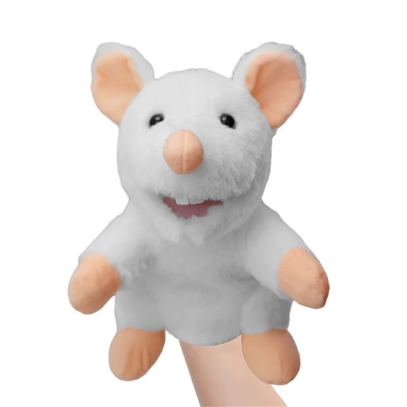 10 Inch White Mouse Hand Puppet Plush Toy with Movable Mouth for Educational Storytelling Role Play Stage Props Family Interaction Games