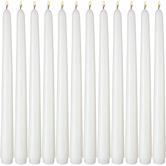10 Inch White Taper Candles, 12 Pack Unscented Candlesticks for Wedding Christmas Seasonal Celebration and Daily Home Decoration