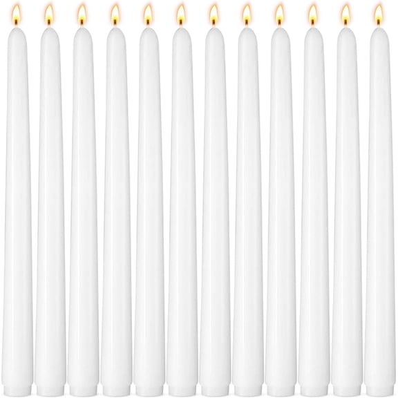 10-Inch White Taper Candles, 12 Pack Unscented and Dripless Candlesticks, Long-Lasting Burn Time of 7-8 Hours, Perfect for Home Décor, Weddings, and Events