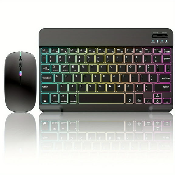 10-Inch Wireless RGB Backlit Gaming Keyboard and Mouse Set, Portable Keyboard and Mouse Combo for PC iOS Android Tablets and Computers