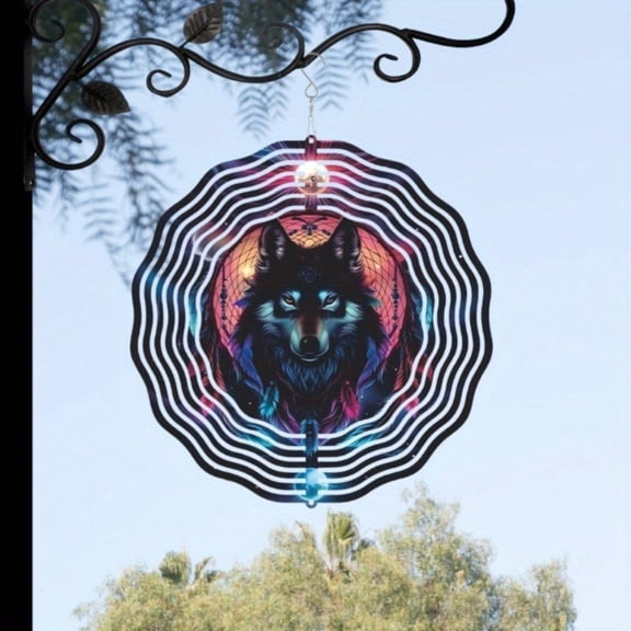 10 Inch Wolf Metal Spinner - 2D Kinetic Outdoor Art with Durable Chain | Weatherproof Garden Decor | Perfect Gift for Parents (Father's/Mother's Day) Wind Chime