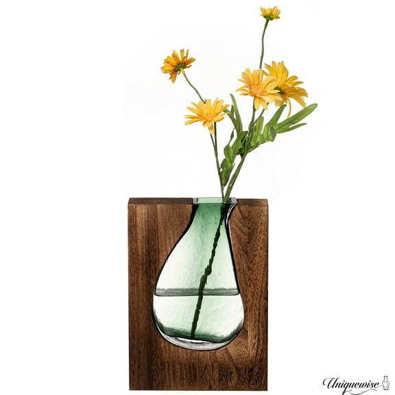 10-Inch Wood and Glass Inlay Vase - Merging the Natural Warmth and Texture of Wood with the Elegance and Color of Glass, Perfect for Enhancing Home Decor, Office Desk, Kitchen Table or Living Room