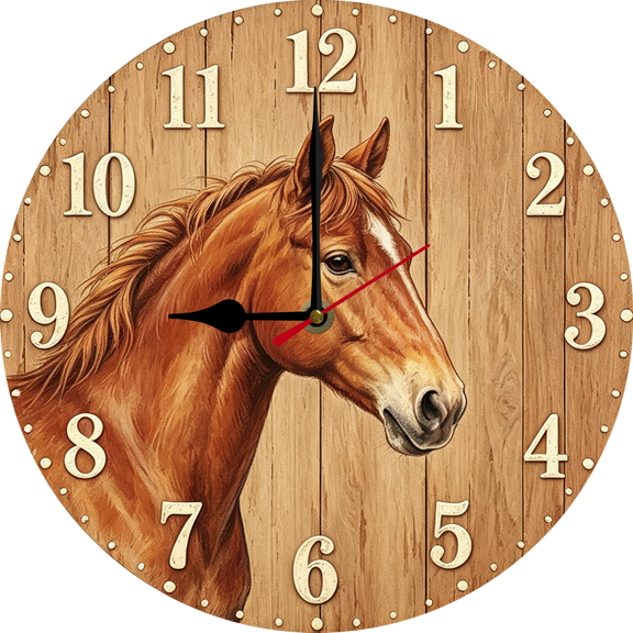 10 Inch Wooden Horse Wall Clock, Farmhouse Rustic Round Decorative Clock Silent Non Ticking Battery Operated Rustic Farmhouse Kitchen Clocks Decorative For Living Room Bedroom Office