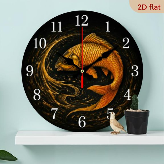 10 Inch Wooden Silent Wall Clock, Modern Rustic Retro Fish Design Timepiece, Ideal for Living Room, Kitchen, Dining Room, Halloween & Christmas Accent (AA Batteries Not Supplied)