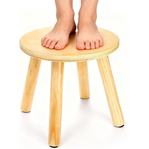 10 Inch Wooden Step Stool, Solid Round Sitting Stools, Multi-Purpose Short Chair Matched Table, 4-Legged Small Foot Rest Stool for Playroom, Kitchen,