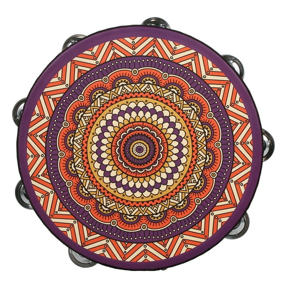 10 Inch Wooden Tambourine Handbell Hand Drum with Double Row 16pcs Metal Cymbals Jingles Musical Percussion Instrument for Kids Games Adults Apply to Church KTV Party