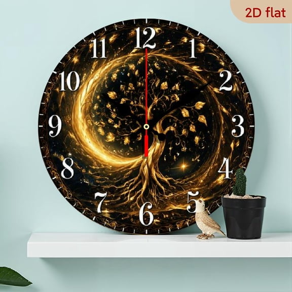 10 Inch Wooden Tree of Life Clock, Lunar & Star Motif, Silent Operation - Vibrant 2D Print, Decor for Study, Classroom, Office, Ideal Easter & Valentine' s Gift (AA Batteries Not Included)