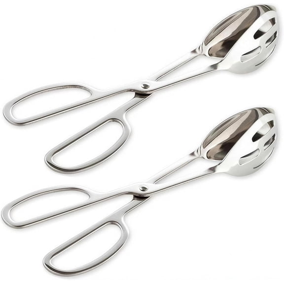 10 Inch X-Style Kitchen Tongs 2 Pack, Food Grade Metal Tongs with Ergonomic Finger Loops, No Spring Failure Dishwasher Safe Food Server for Steaks, Salad, Bread