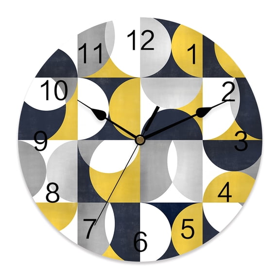 10 Inch Yellow Black Wall Clock, Nordic Retro Medieval Geometric Abstract Battery Operated Silent Non Ticking Clocks, Easy to Read Round Wall Clock for Kitchen/Living Room/Bedroom/Bathroom