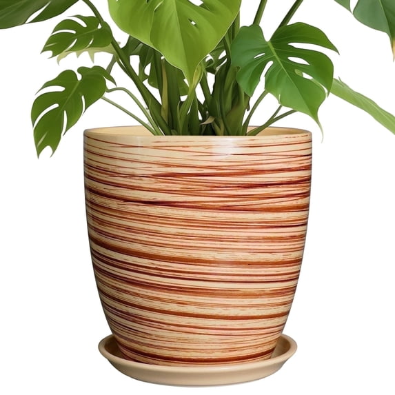 Ceramic Plant Pot 10 inch, Large Round Flower Pot with Drainage Hole & Saucer, Indoor Planter Outdoor Plants,Herbs,Glossy Yellow-Coil