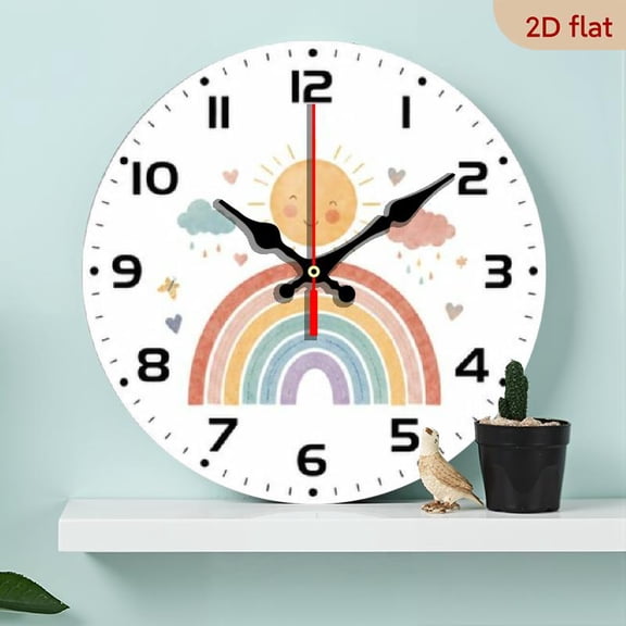 10 InchA Large Modern Wooden Bohemian Rainbow Wall Clock Battery-Operated, Silent Clock, Suitable for Decorating Living Rooms, Bedrooms, Homes, Kitchens, And School Classrooms, Perfect Gi