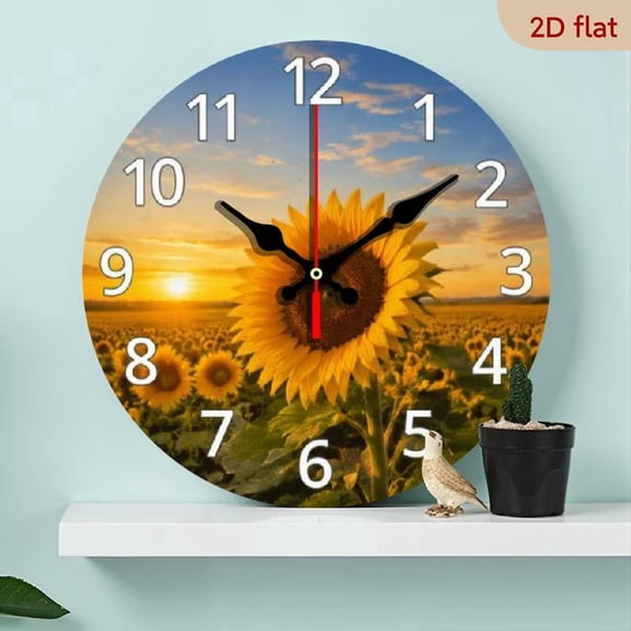 10 InchPerfect Gift Modern Wooden Sunflower Flower Large Clock Wall- Battery-powered, Silent Clock, Suitable for Living Room, Bedroom, Home, Kitchen, Dining Room, Outdoor Garden Decoratio