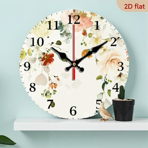 10 InchWatercolor Style Green Leaf Floral Decorative Silent Quartz Clock, Suitable for Home Decor, Gift Giving, AA Battery (Battery Not Included)