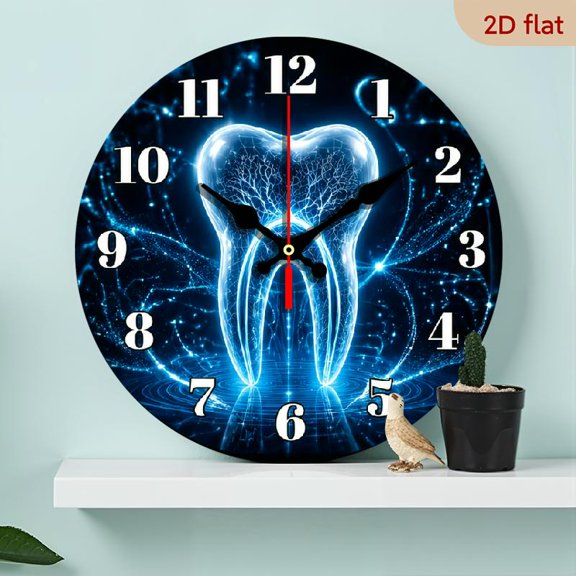 10 InchWooden Wall Clock with Technological Tooth Pattern Design Dental Theme Silent Clock, Suitable for Living Room, Bedroom, Kitchen, Office, Dental Clinic Decoration, Modern Home Art D