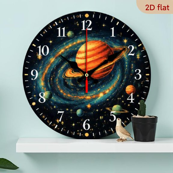 10 InchZhong Z Solar System Theme Silent NonTicking Round Wooden Wall Clock Suitable for Home, Office, Kitchen, Bedroom Decoration, Holiday and Birthday Gift(AA Batteries Not Included), S