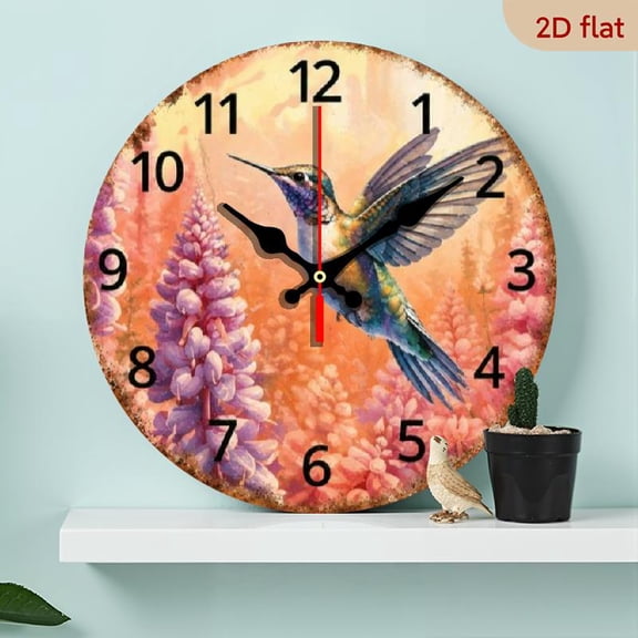 10 Inchmodern and fashionable floral hummingbird wooden hanging clock, silent clock, for living room, home and kitchen decoration wall clock, gift for friends, no battery