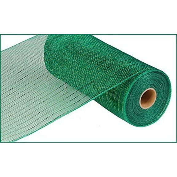 10 Inch x 30 Feet Deco Poly Mesh Ribbon - Metallic Emerald Green : RE130106