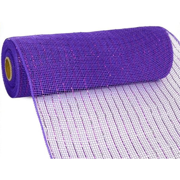 10 Inch x 30 Feet Deco Poly Mesh Ribbon Metallic Purple with Purple Foil : RE130123