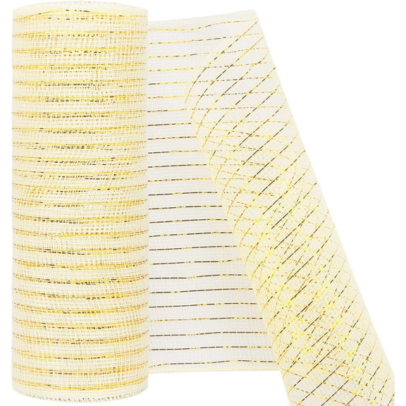 10 Inch x 30 Feet Decor Mesh Ribbon with Metallic Foil Deco Mesh Wreath Supplies Ribbon Mesh Roll for Spring Wreaths, Swags, Craft, Party Decoration