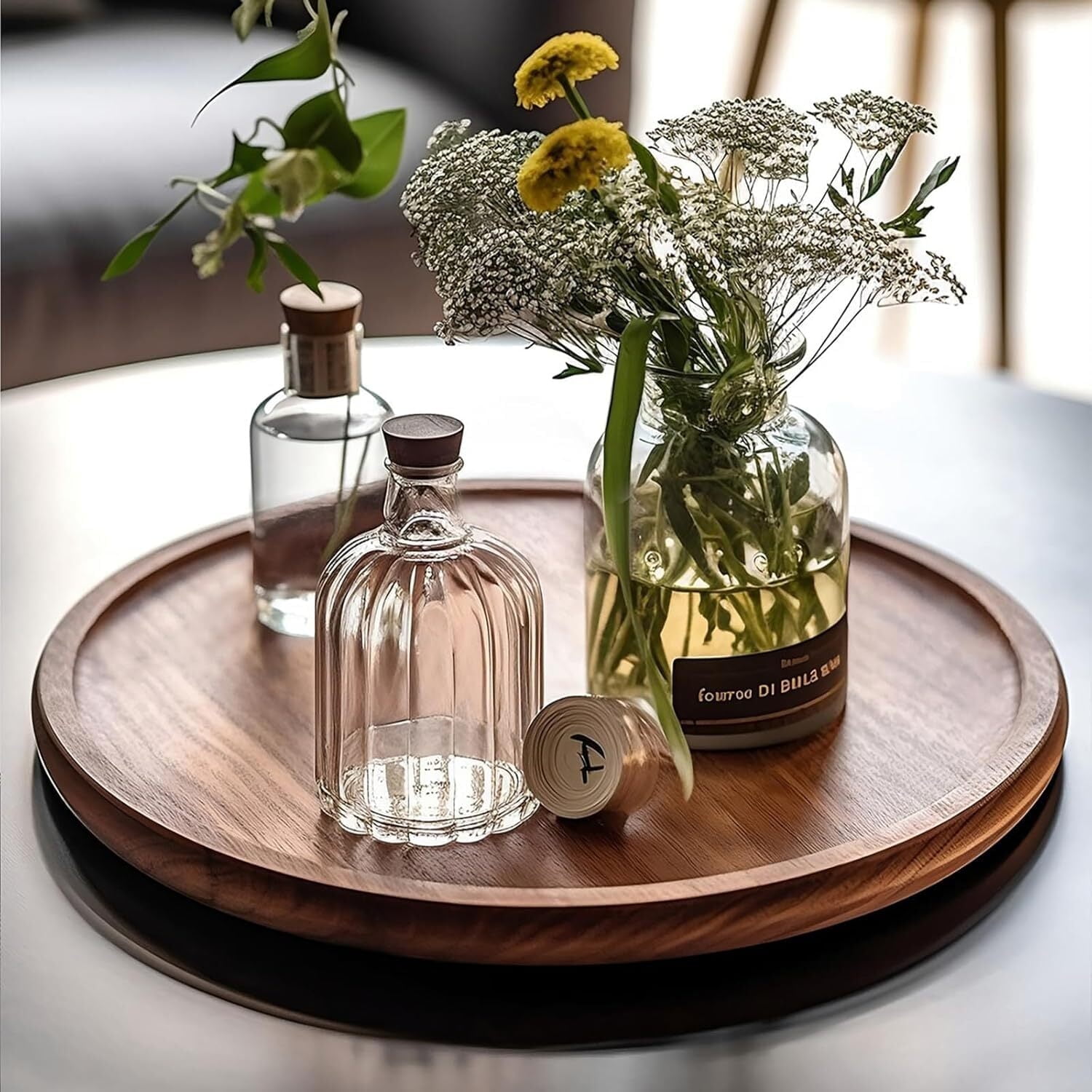 10 Inches Candle Holder Tray Home Decor, Acacia Round Wood Tray for Coffee Table, Coffee Table Tray,Small Wooden Serving Tray, Decorative Trays for Home Decor(1 Pack)