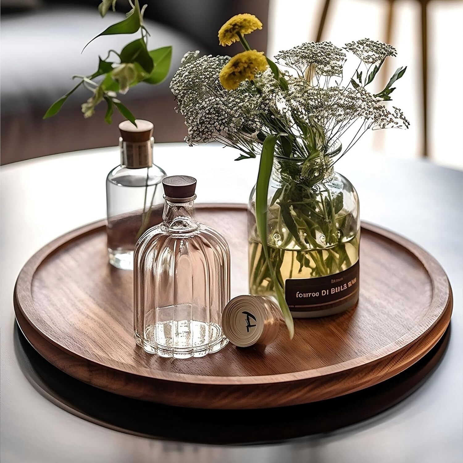 10 Inches Candle Holder Tray Home Decor, Acacia Round Wood Tray for Coffee Table, Coffee Table Tray,Small Wooden Serving Tray, Decorative Trays for Home Decor(1 Pack)