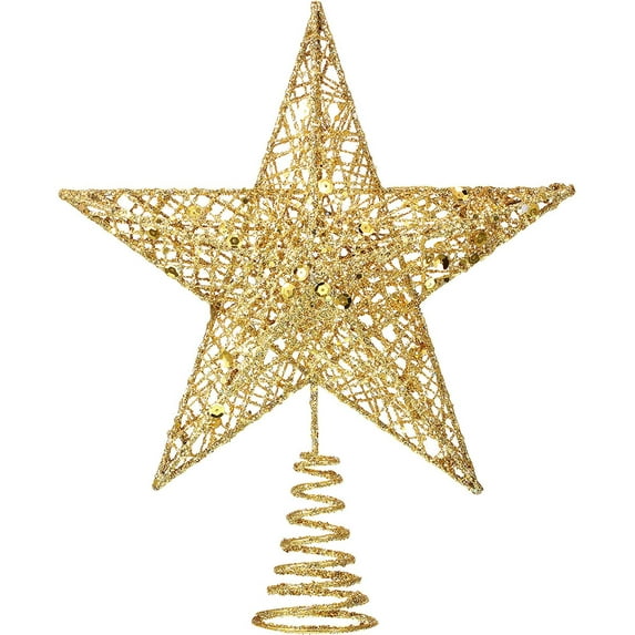 10 Inches Christmas Tree Star Topper Xmas Tree Topper Star Christmas Decoration Glittered Tree-top Star (Gold)