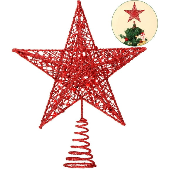 10 Inches Christmas Tree Star Topper Xmas Tree Topper Star Christmas Decoration Glittered Tree-top Star (Red)