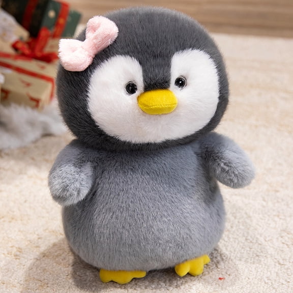 10 Inches Cute Plush Penguin Stuffed Animal With Pink Bow, Soft Fluffy Adorable Hugging Pillow Toy For Bedtime, Cuddling, Decorating Bedroom, Living Room For Family, S And