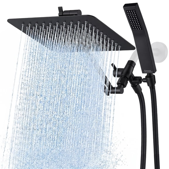 10 Inches Matte Black Dual Square Rain Handheld Shower Head with Adjustable Diverter