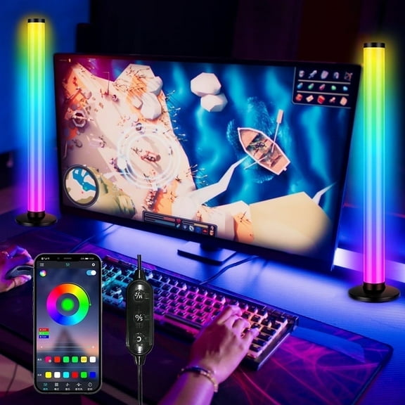10 Inches RGB Light Bars, with Multiple Placement Options, 10 Million Colors Changing LED Lamp with App Control, Music Sync Mood Lighting for Living Room, Game House Decoration, 2 PACK