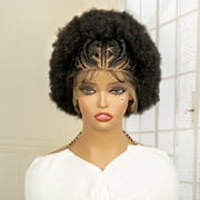 10 Inches Short Synthetic Kinky Curly Braided Wigs for Women 13x6 Lace Frontal Synthetic Cornrow Braiding Wig with Baby Hair