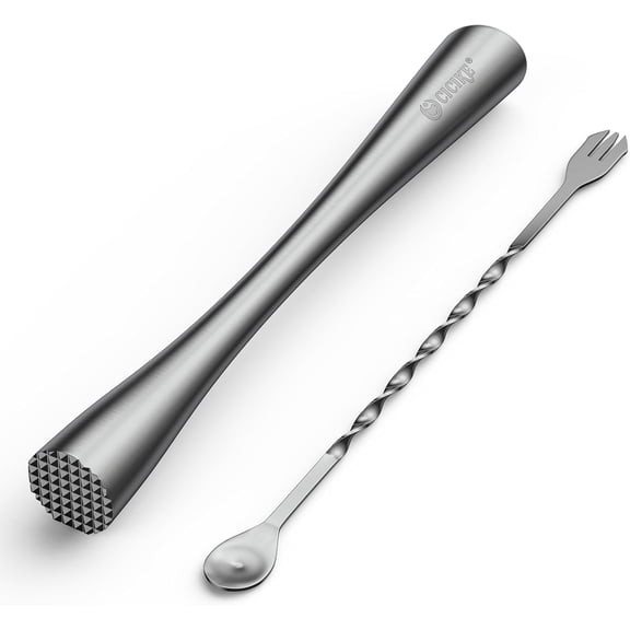 10 Inches Stainless Steel Muddler and Mixing Spoon for Cocktails, Bar Tools and Accessories - Create Delicious Mojitos and Other Fruit Based Drinks