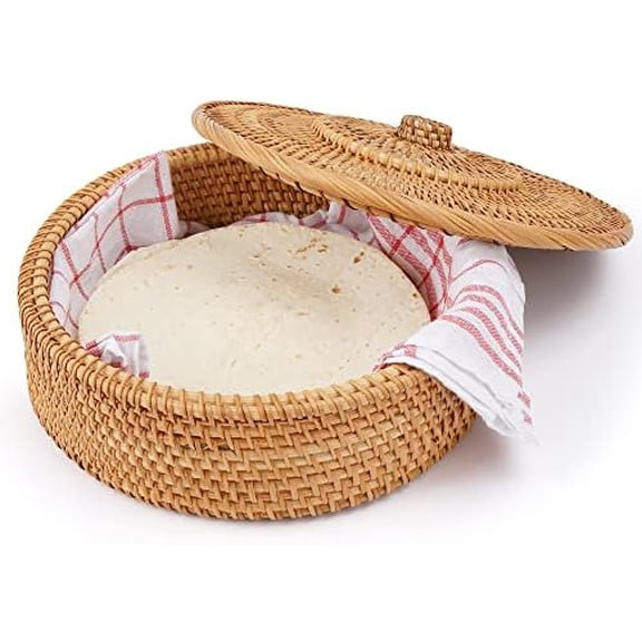 - 10 Inches Tortilla Warmer/handcrafted basket made of rattan incl. 100% cotton towel$$Home Decor, Kitchen, & Other