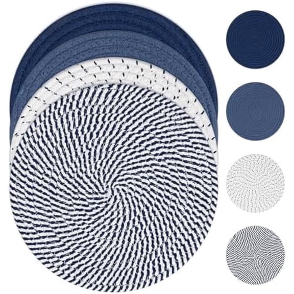 10 Inches Trivets for Hot Dishes, 4 Pieces Cotton Trivets Mats for Kitchen, Hot Pads for Countertops and Table, Heat-Resistant Pot Holders for Hot Pots and Pans(Blue, 4pcs)