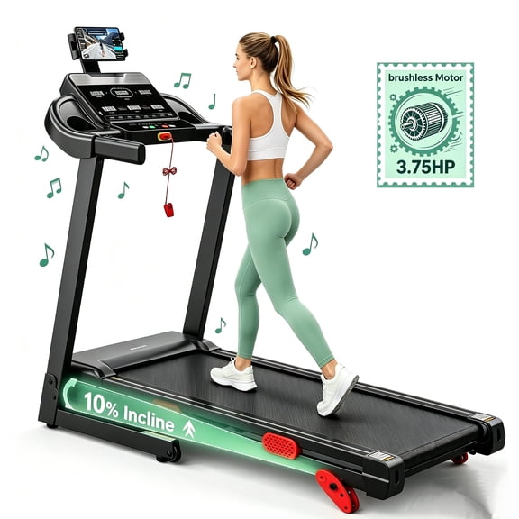 10% Incline Folding ExerciseTreadmill for Home, 3.75HP Quiet Motor, 300-330 lbs Capacity, 5-Layer Shock Absorption, LED Display