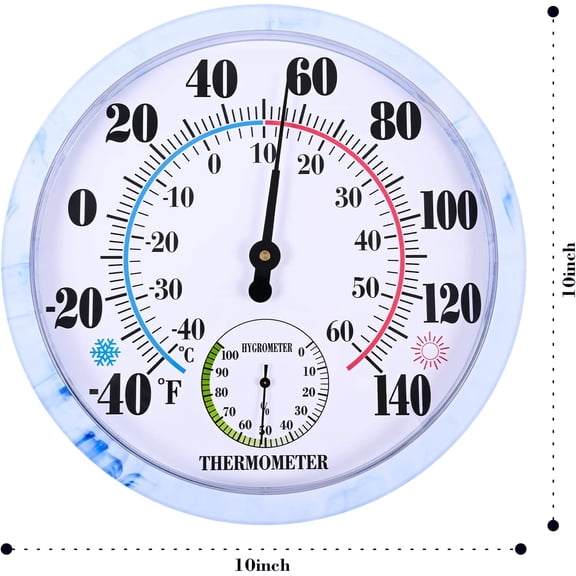 10'' Indoor Outdoor Thermometer Hygrometer, Wall Thermometer Hygrometer Analog, Battery Free Outdoor Thermometer Large Numbers, Decorative Room Thermometer Indoor$$Garden & Patio