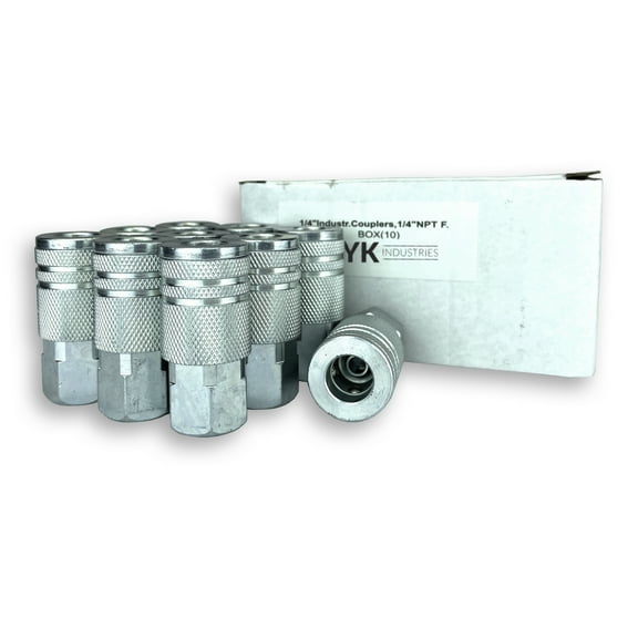 10 Industrial Style Push Sleeve 1/4-inch NPT Female Coupler for Shop Air Line Hose Tools by TYK Industries