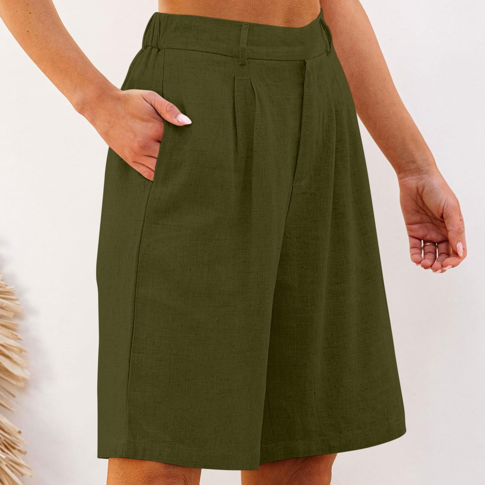 Womens Wide Leg Cotton Linen Shorts Comfy Bermuda Shorts