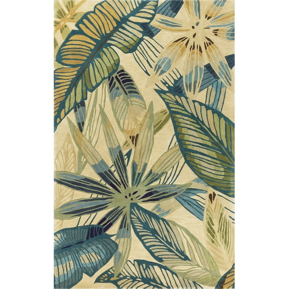 10' Ivory Hand Tufted Tropical Leaves Indoor Runner Rug