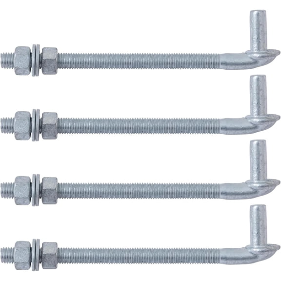 10" J Bolt Gate Hinge 4 Pack, Chain Link Gate Bolt Hinge with 5/8" Male Pin, Galvanized Steel, Nuts & Washers Included
