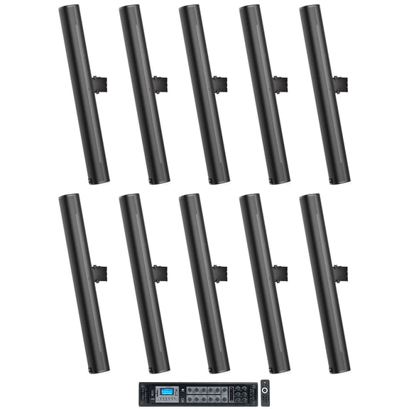 (10) JBL COL800-BK 32" Black 70V Commercial Column Wall Mount Array Speakers+Amp