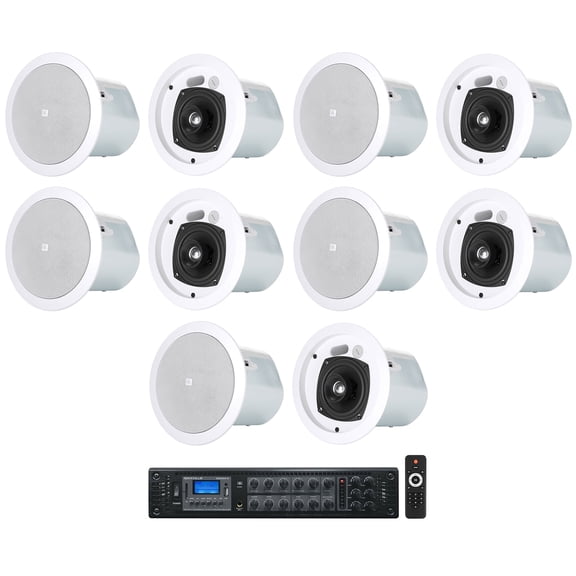 10) JBL Control 24CT 4" 70v Commercial Restaurant/Bar White Ceiling Speakers+Amp