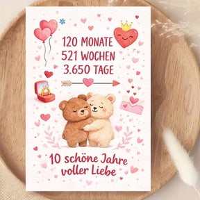 10 Jahre voller Liebe Se Jubilumskarte mit Bren-Design Perfekt fr Hochzeitsjubilen, Valentinstag oder besondere Anlsse