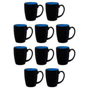 10 Java Two Tone Coffee Mugs Set, 12 oz. - Stoneware, Durable, Easy Grip - BLACKBLUE