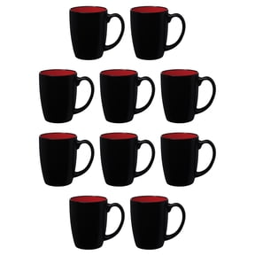 10 Java Two Tone Coffee Mugs Set, 12 oz. - Stoneware, Durable, Easy Grip - BLACKRED